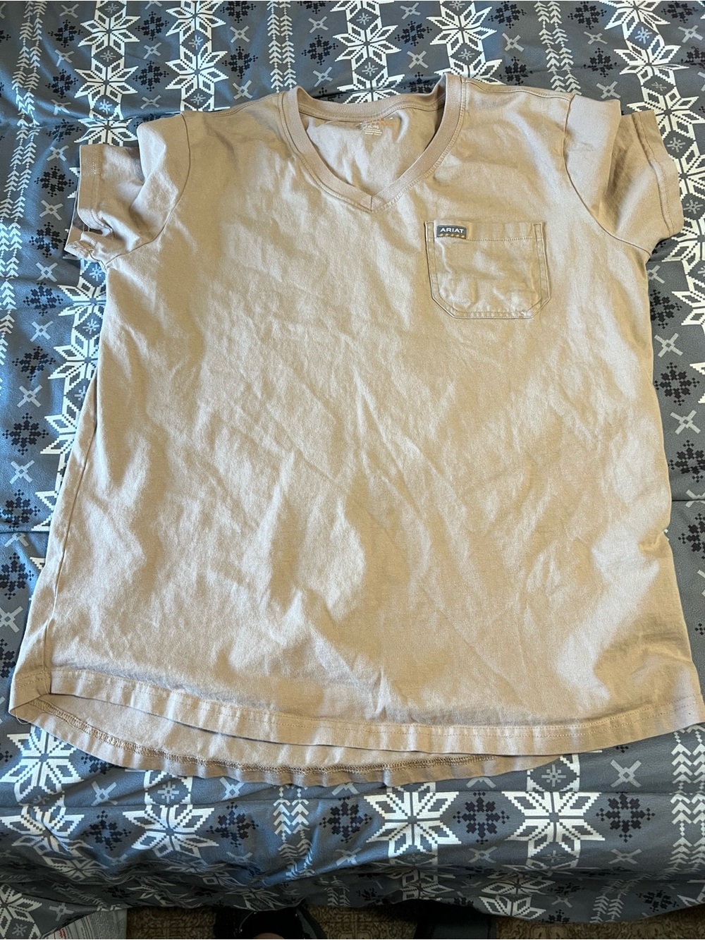 Ariat Beige/Tan V-Neck Short Sleeve Pocket Tee